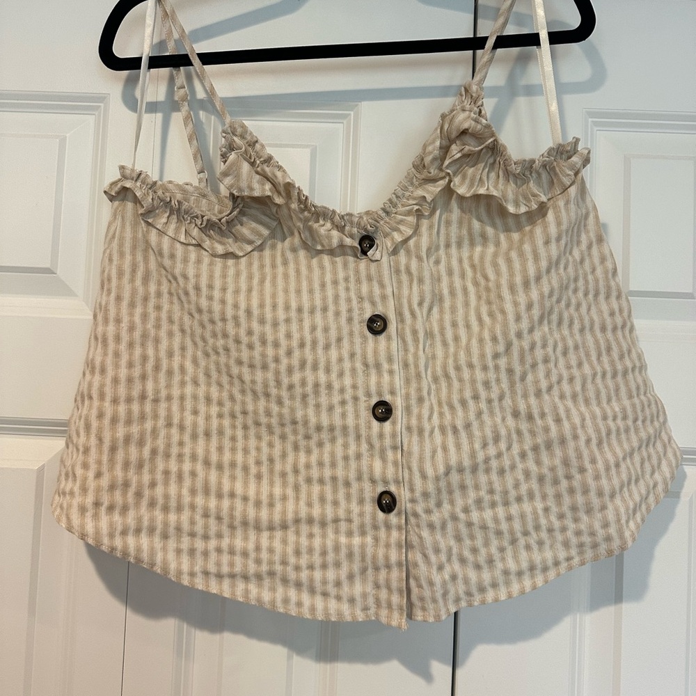 She + Sky Beige Checkered Ruffle Camisole